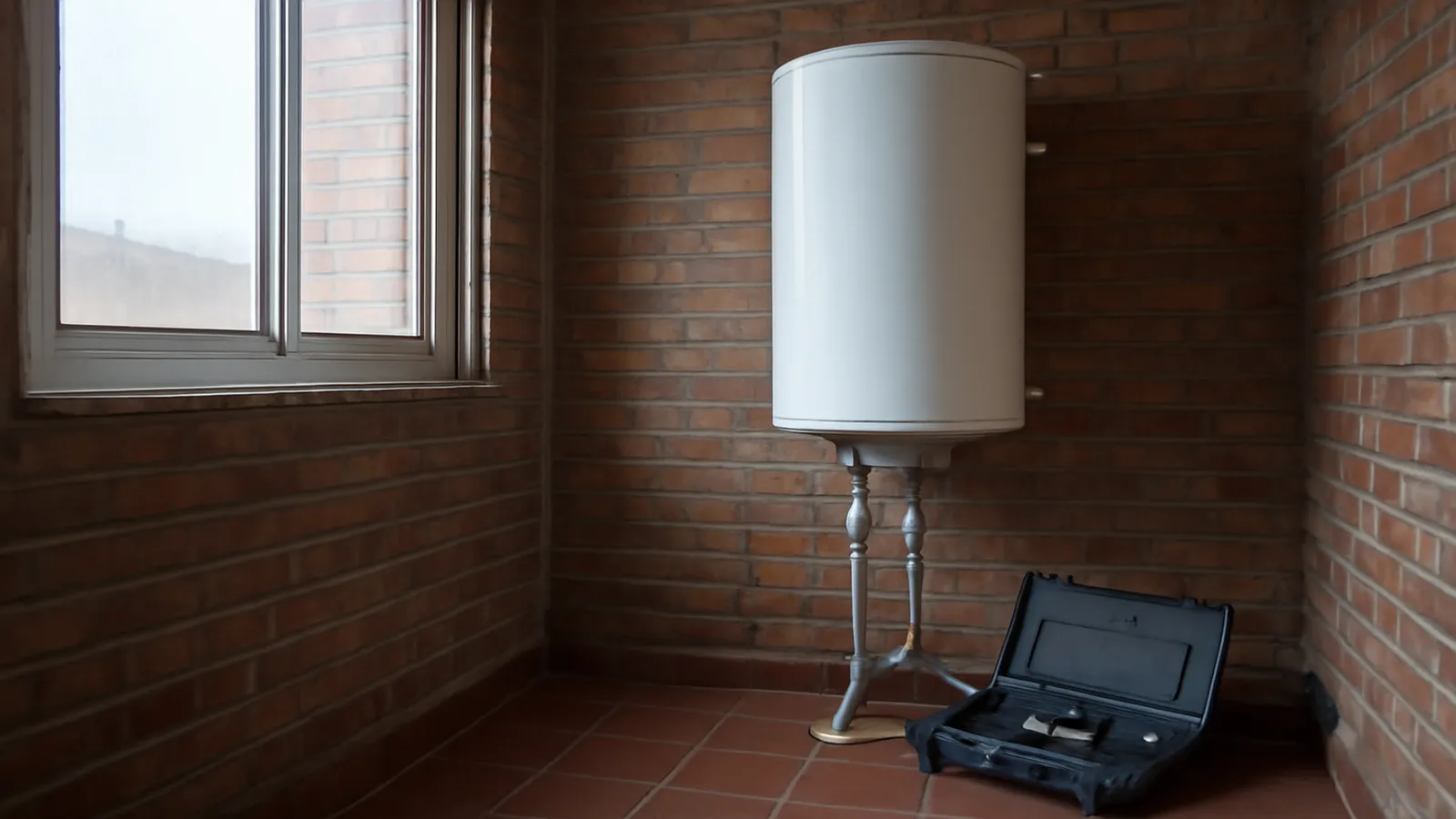 Termo eléctrico nuevo de 80 litros instalado en el tendedero cerrado de un piso